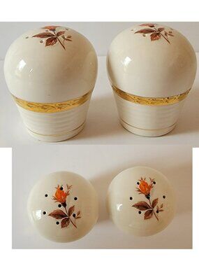 Vermillion Rose by Limoges - 22K Gold Band Salt & Pepper Shakers